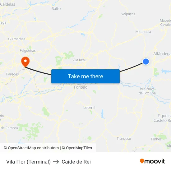 Vila Flor (Terminal) to Caíde de Rei map