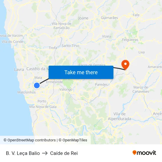 B. V. Leça Balio to Caíde de Rei map