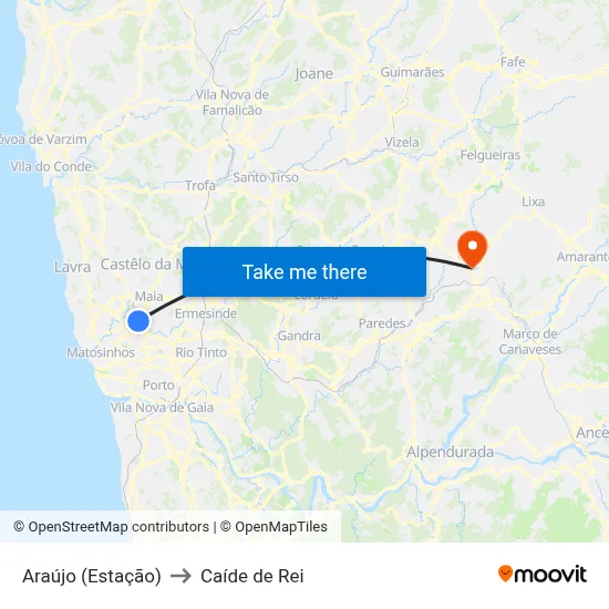 Araújo (Estação) to Caíde de Rei map