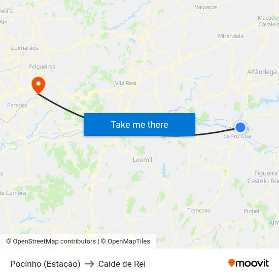 Pocinho (Estação) to Caíde de Rei map