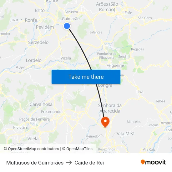 Multiusos de Guimarães to Caíde de Rei map
