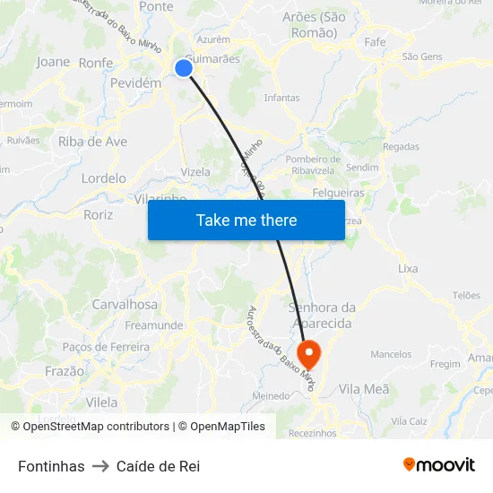 Fontinhas to Caíde de Rei map