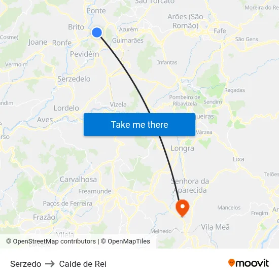 Serzedo to Caíde de Rei map