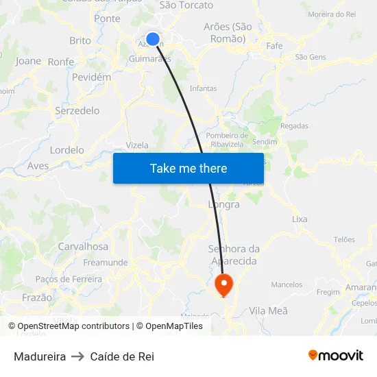 Madureira to Caíde de Rei map
