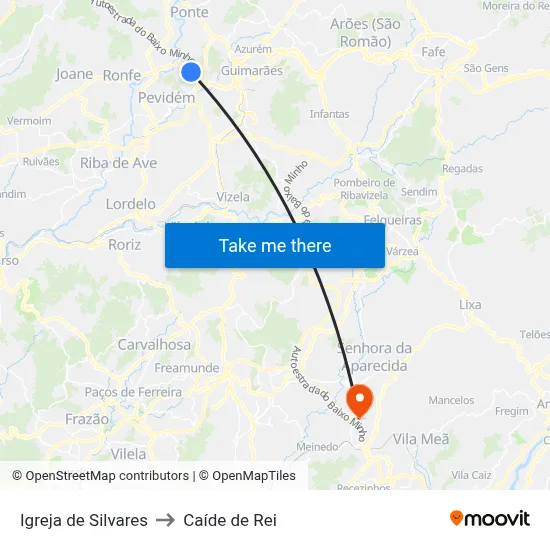 Igreja de Silvares to Caíde de Rei map