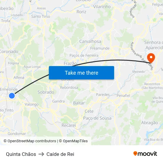 Quinta Chãos to Caíde de Rei map