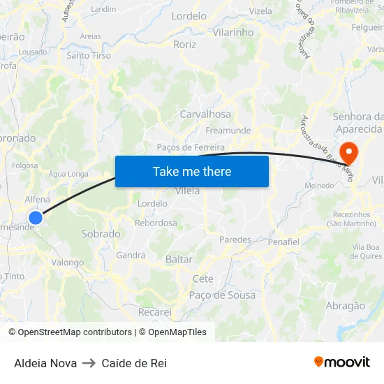 Aldeia Nova to Caíde de Rei map