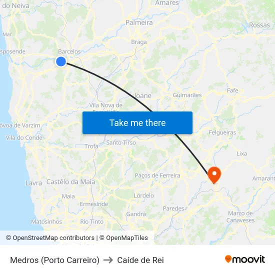 Medros (Porto Carreiro) to Caíde de Rei map