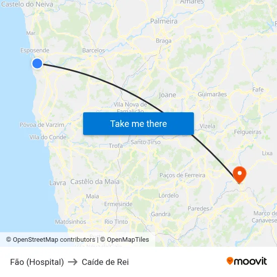 Fão (Hospital) to Caíde de Rei map