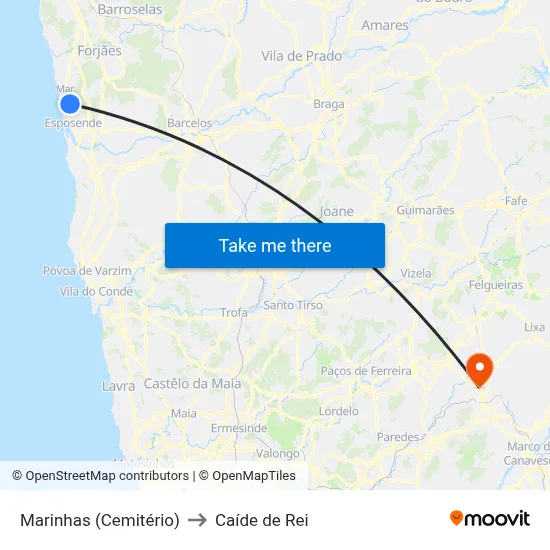 Marinhas (Cemitério) to Caíde de Rei map