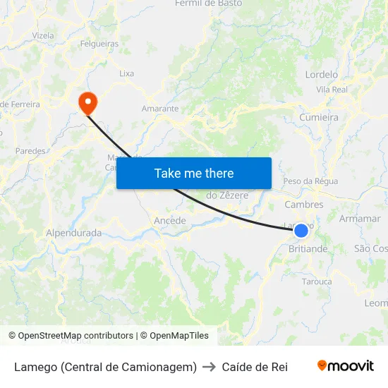 Lamego (Central de Camionagem) to Caíde de Rei map