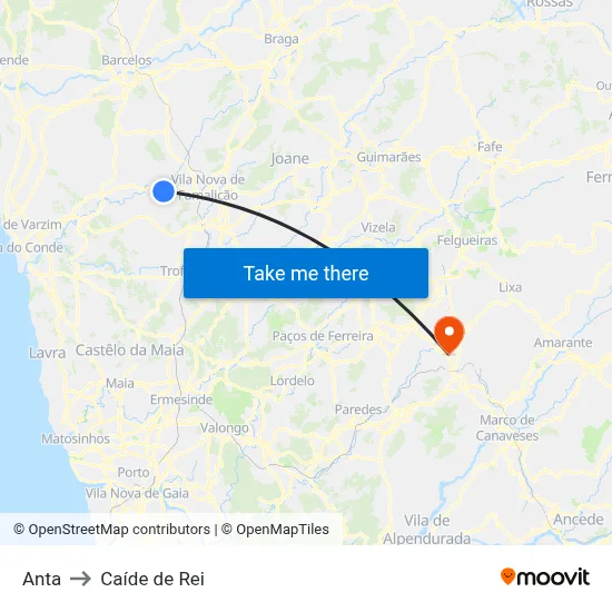 Anta to Caíde de Rei map