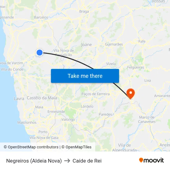 Negreiros (Aldeia Nova) to Caíde de Rei map