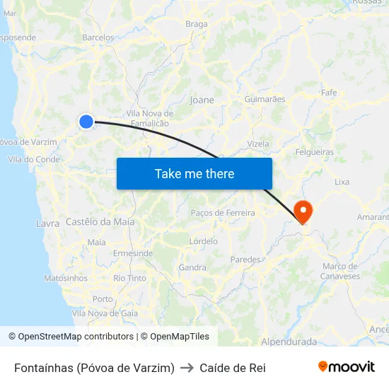 Fontaínhas (Póvoa de Varzim) to Caíde de Rei map