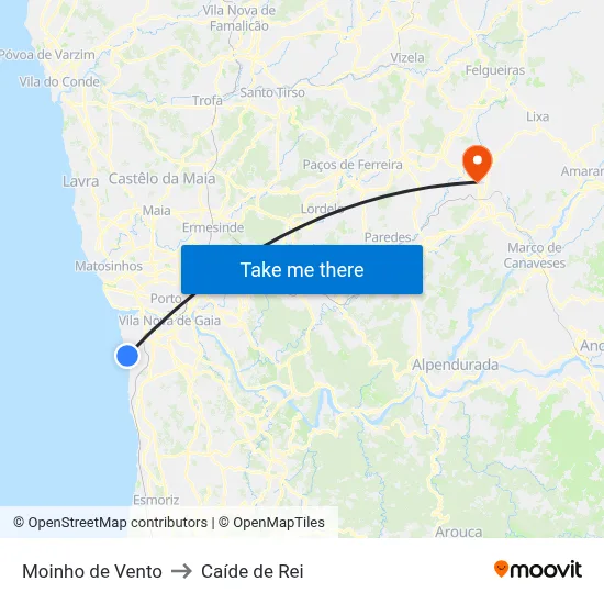 Moinho de Vento to Caíde de Rei map