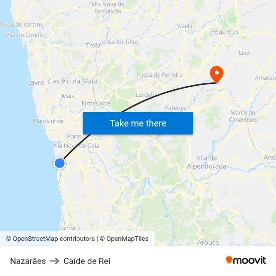 Nazarães to Caíde de Rei map
