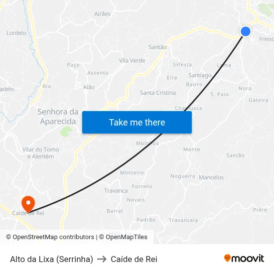 Alto da Lixa (Serrinha) to Caíde de Rei map