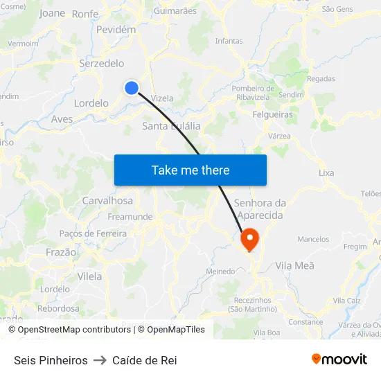 Seis Pinheiros to Caíde de Rei map