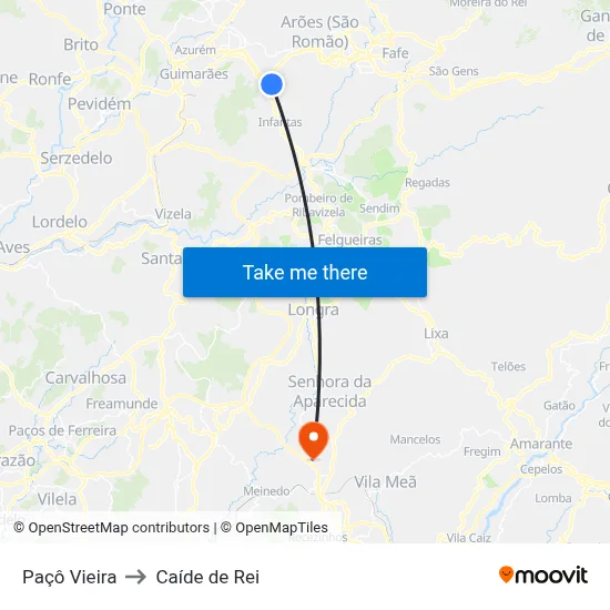 Paçô Vieira to Caíde de Rei map