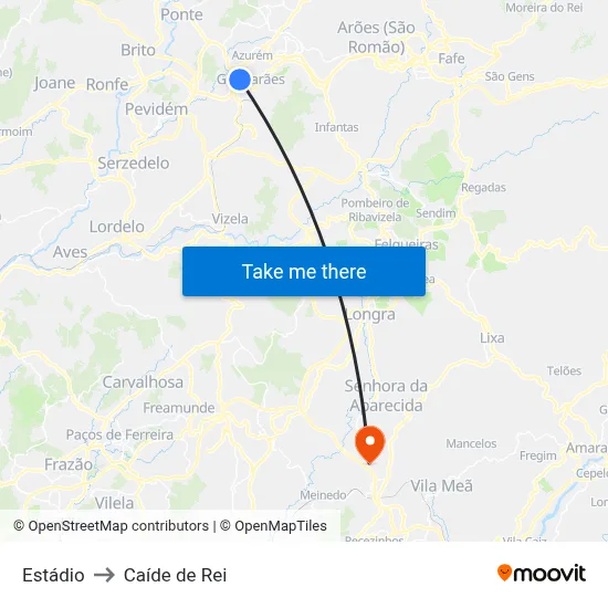 Estádio to Caíde de Rei map