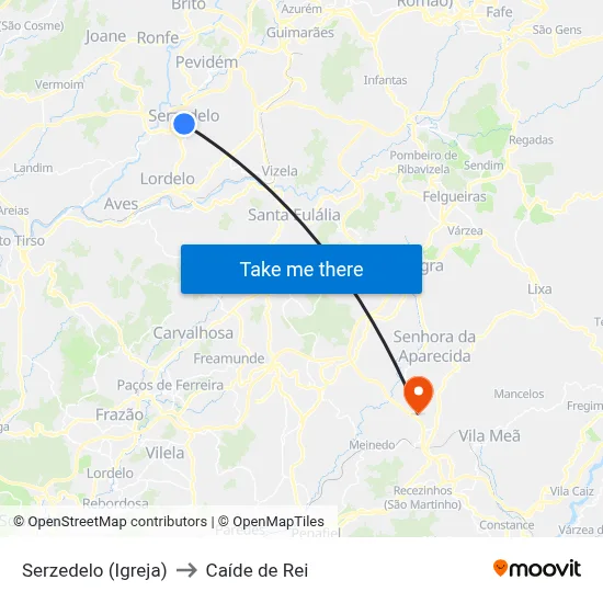 Serzedelo (Igreja) to Caíde de Rei map