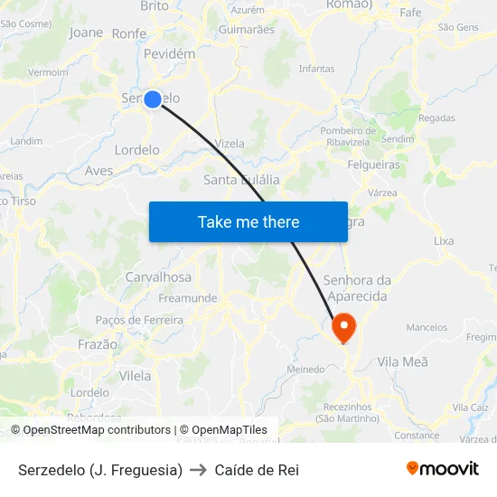 Serzedelo (J. Freguesia) to Caíde de Rei map