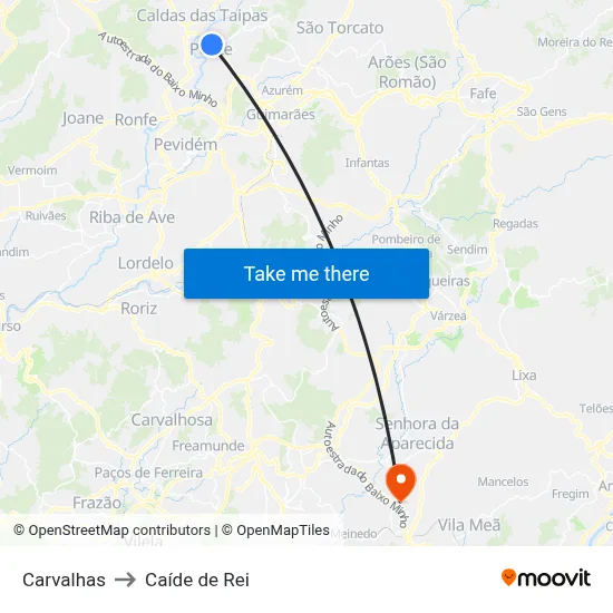 Carvalhas to Caíde de Rei map