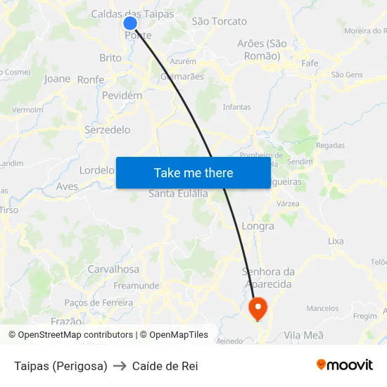Taipas (Perigosa) to Caíde de Rei map