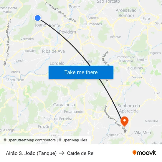 Airão S. João (Tanque) to Caíde de Rei map