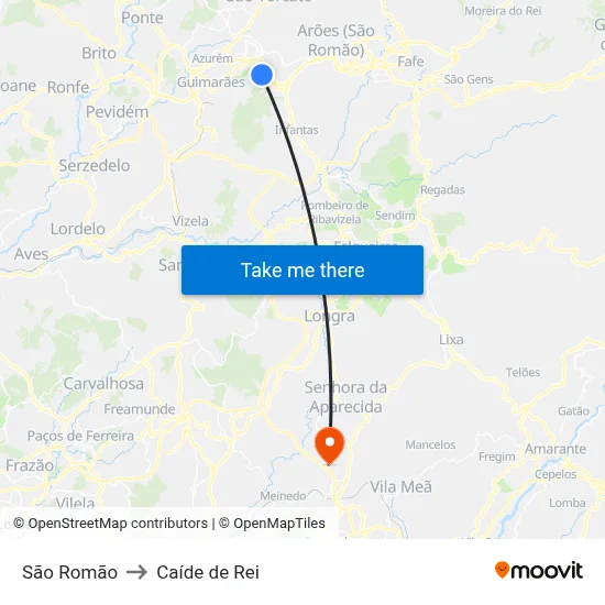 São Romão to Caíde de Rei map