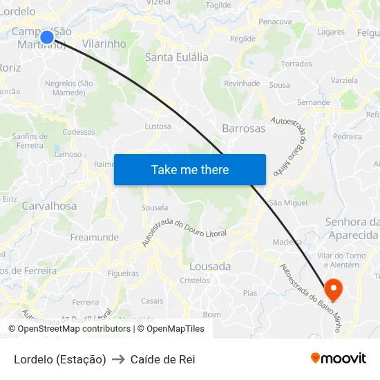 Lordelo (Estação) to Caíde de Rei map