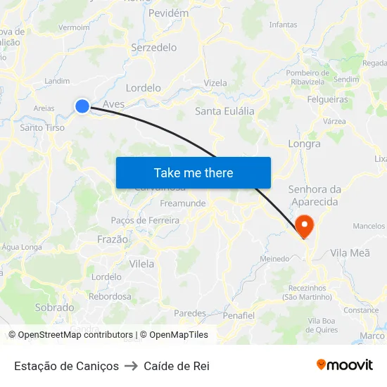 Estação de Caniços to Caíde de Rei map