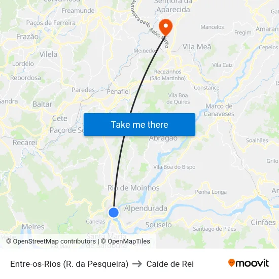 Entre-os-Rios (R. da Pesqueira) to Caíde de Rei map