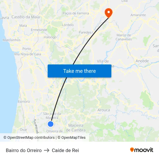 Bairro do Orreiro to Caíde de Rei map