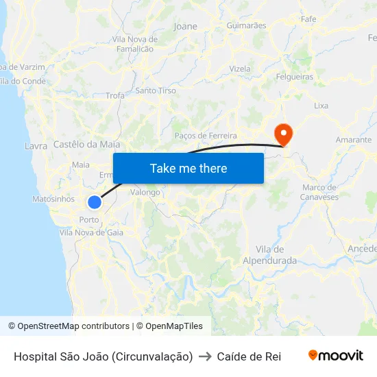 Hospital São João (Circunvalação) to Caíde de Rei map