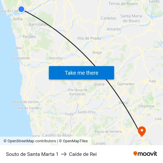 Souto de Santa Marta 1 to Caíde de Rei map