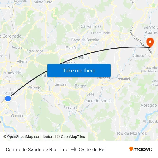 Centro de Saúde de Rio Tinto to Caíde de Rei map