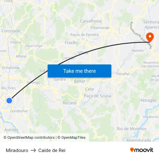Miradouro to Caíde de Rei map