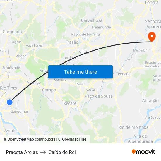 Praceta Areias to Caíde de Rei map