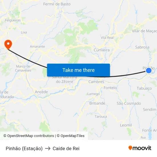 Pinhão (Estação) to Caíde de Rei map