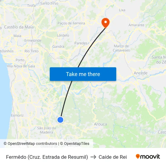 Fermêdo (Cruz. Estrada de Resumil) to Caíde de Rei map