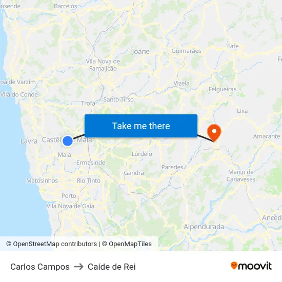 Carlos Campos to Caíde de Rei map