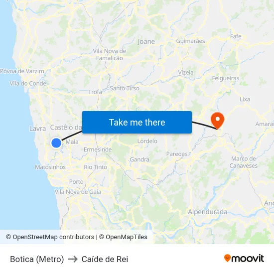 Botica (Metro) to Caíde de Rei map