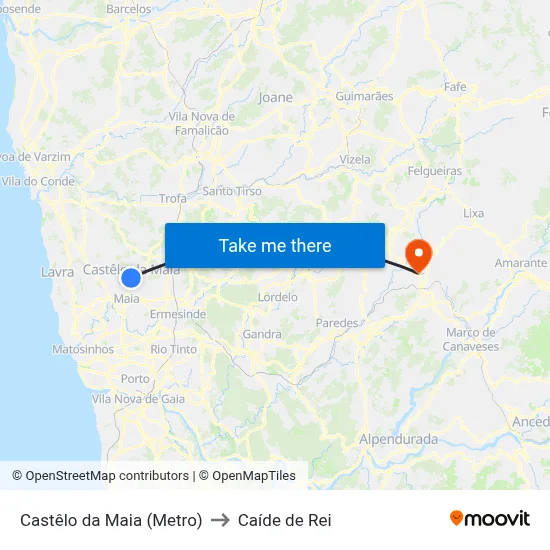 Castêlo da Maia (Metro) to Caíde de Rei map