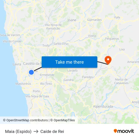 Maia (Espido) to Caíde de Rei map