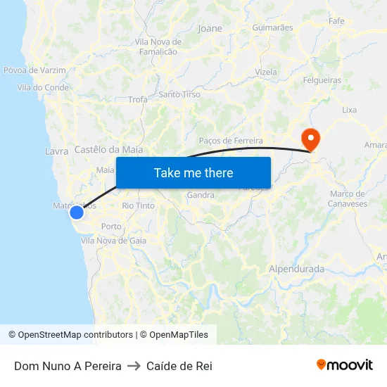 Dom Nuno A Pereira to Caíde de Rei map