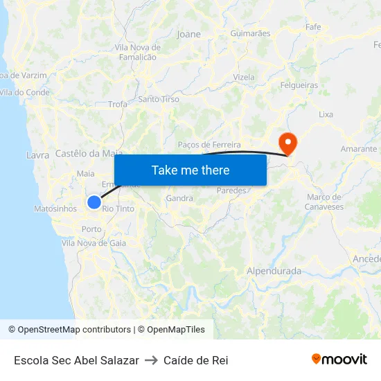 Escola Sec Abel Salazar to Caíde de Rei map