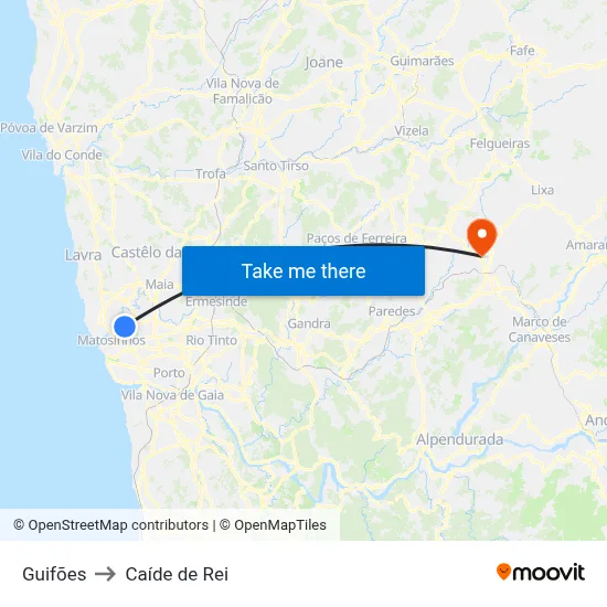 Guifões to Caíde de Rei map