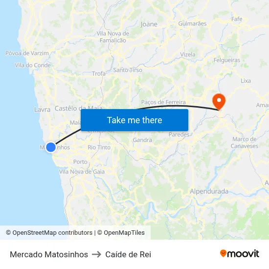Mercado Matosinhos to Caíde de Rei map