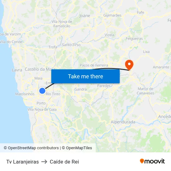 Tv Laranjeiras to Caíde de Rei map